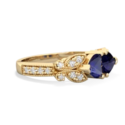 Lab Sapphire Diamond Butterflies 14K Yellow Gold ring R5601