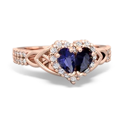 Lab Sapphire Celtic Knot Two Hearts As One 14K Rose Gold ring R2644HRT