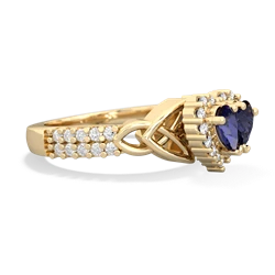 Lab Sapphire Celtic Knot Two Hearts As One 14K Yellow Gold ring R2644HRT