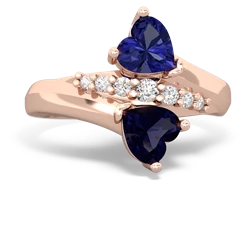 Lab Sapphire Heart To Heart 14K Rose Gold ring R2064