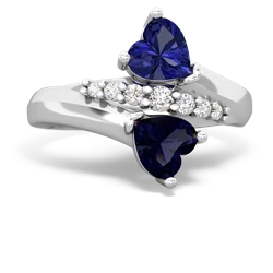 Lab Sapphire Heart To Heart 14K White Gold ring R2064