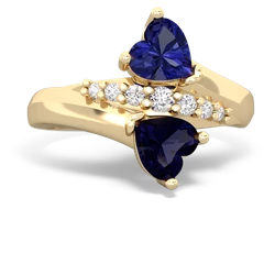 Lab Sapphire Heart To Heart 14K Yellow Gold ring R2064