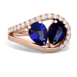 Lab Sapphire Nestled Heart Keepsake 14K Rose Gold ring R5650