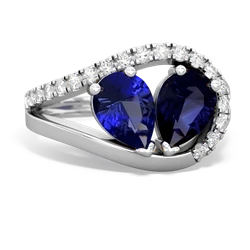 Lab Sapphire Nestled Heart Keepsake 14K White Gold ring R5650