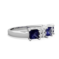 Lab Sapphire Three Stone Diamond Cluster 14K White Gold ring R2592