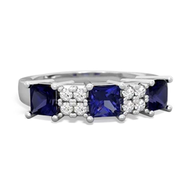 Lab Sapphire Three Stone Diamond Cluster 14K White Gold ring R2592