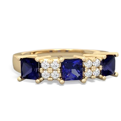 Lab Sapphire Three Stone Diamond Cluster 14K Yellow Gold ring R2592