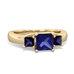 Lab Sapphire Three Stone Trellis 14K Yellow Gold ring R4015