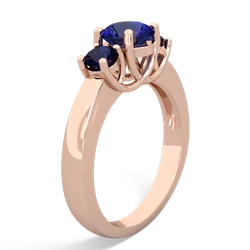 Lab Sapphire Three Stone Round Trellis 14K Rose Gold ring R4018