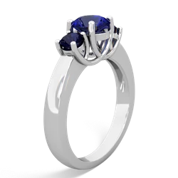 Lab Sapphire Three Stone Round Trellis 14K White Gold ring R4018