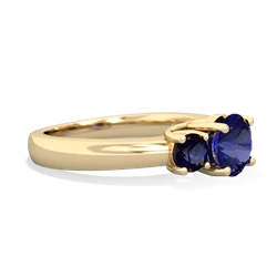 Lab Sapphire Three Stone Round Trellis 14K Yellow Gold ring R4018