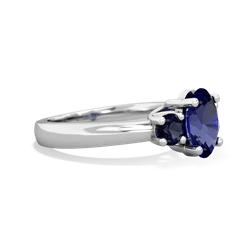 Lab Sapphire Three Stone Oval Trellis 14K White Gold ring R4024