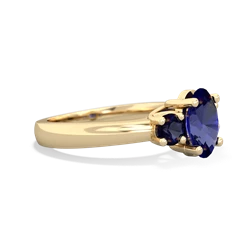 Lab Sapphire Three Stone Oval Trellis 14K Yellow Gold ring R4024