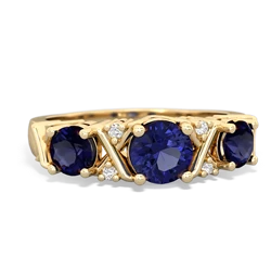 Lab Sapphire Hugs And Kisses 14K Yellow Gold ring R5016