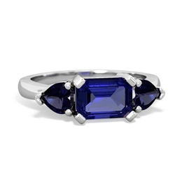 Lab Sapphire Three Stone 14K White Gold ring R5235