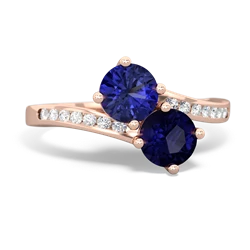 Lab Sapphire Channel Set Two Stone 14K Rose Gold ring R5303