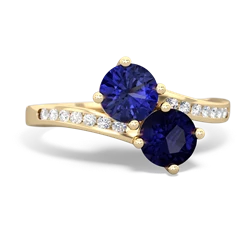 Lab Sapphire Channel Set Two Stone 14K Yellow Gold ring R5303