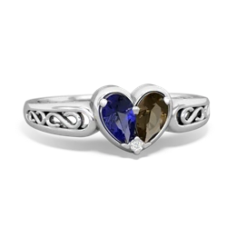 Lab Sapphire Filligree 'One Heart' 14K White Gold ring R5070