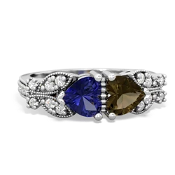 Lab Sapphire Diamond Butterflies 14K White Gold ring R5601