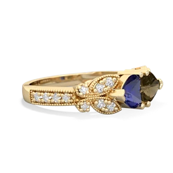 Lab Sapphire Diamond Butterflies 14K Yellow Gold ring R5601