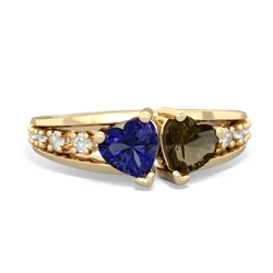 Lab Sapphire Heart To Heart 14K Yellow Gold ring R3342