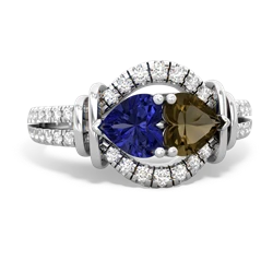 Lab Sapphire Art-Deco Keepsake 14K White Gold ring R5630