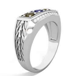 Lab Sapphire Three Stone Tire Tread Men's 14K White Gold ring R0520