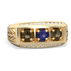 Lab Sapphire Three Stone Tire Tread Men's 14K Yellow Gold ring R0520