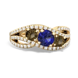 Lab Sapphire Three Stone Aurora 14K Yellow Gold ring R3080