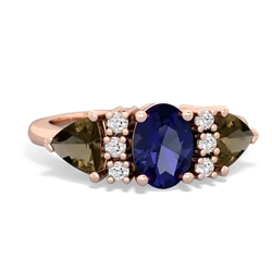 Lab Sapphire Antique Style Three Stone 14K Rose Gold ring R2186