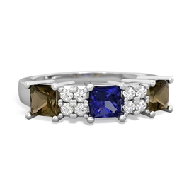 Lab Sapphire Three Stone Diamond Cluster 14K White Gold ring R2592