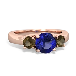 Lab Sapphire Three Stone Round Trellis 14K Rose Gold ring R4018