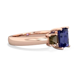 Lab Sapphire Three Stone Emerald-Cut Trellis 14K Rose Gold ring R4021