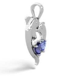 Lab Sapphire Dolphin Heart 14K White Gold pendant P5820