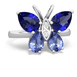 Lab Sapphire Butterfly 14K White Gold ring R2215