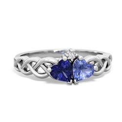 Lab Sapphire Heart To Heart Braid 14K White Gold ring R5870