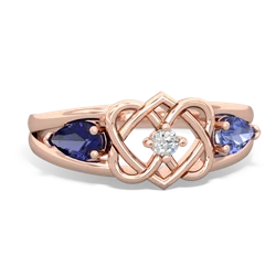 Lab Sapphire Hearts Intertwined 14K Rose Gold ring R5880