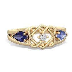 Lab Sapphire Hearts Intertwined 14K Yellow Gold ring R5880