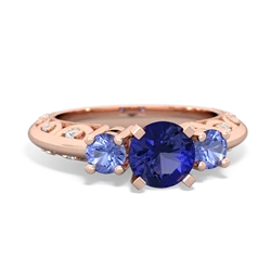 Lab Sapphire Art Deco Eternal Embrace Engagement 14K Rose Gold ring C2003