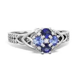 Lab Sapphire Celtic Knot Cluster Engagement 14K White Gold ring R26443RD