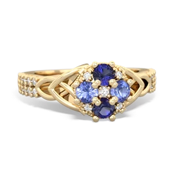 Lab Sapphire Celtic Knot Cluster Engagement 14K Yellow Gold ring R26443RD