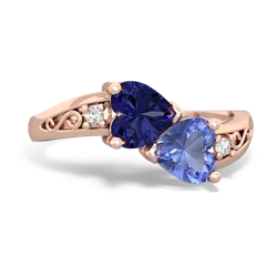 Lab Sapphire Snuggling Hearts 14K Rose Gold ring R2178