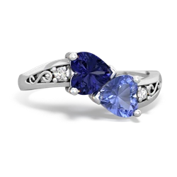 Lab Sapphire Snuggling Hearts 14K White Gold ring R2178