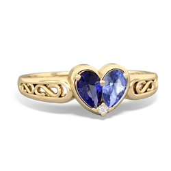 Lab Sapphire Filligree 'One Heart' 14K Yellow Gold ring R5070