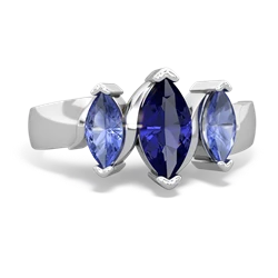 Lab Sapphire Three Peeks 14K White Gold ring R2433