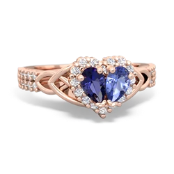 Lab Sapphire Celtic Knot Two Hearts As One 14K Rose Gold ring R2644HRT