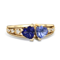 Lab Sapphire Heart To Heart 14K Yellow Gold ring R3342