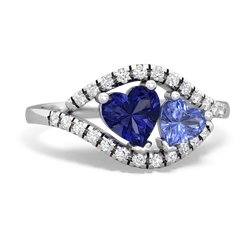 Lab Sapphire Mother And Child 14K White Gold ring R3010