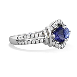 Lab Sapphire Art-Deco Keepsake 14K White Gold ring R5630