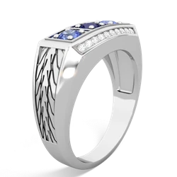 Lab Sapphire Three Stone Tire Tread Men's 14K White Gold ring R0520